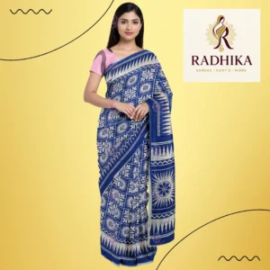 Indigo Bloom Handblock Cotton Saree