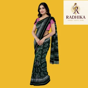 Indigo Bloom Handblock Cotton Saree