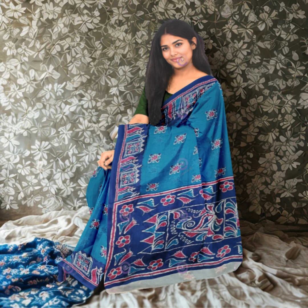 Radhika Artisan Handpainted Madhubani Cotton Saree - Image 3