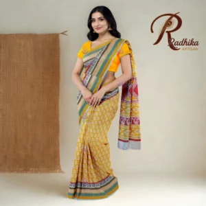 Radhika Artisan Block Print Cotton Saree – 4 Colors
