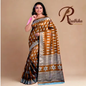 Radhika Artisan Signature Cotton Saree Collection – White Motif & Zigzag Border (Pink | Red | Blue | Brown)