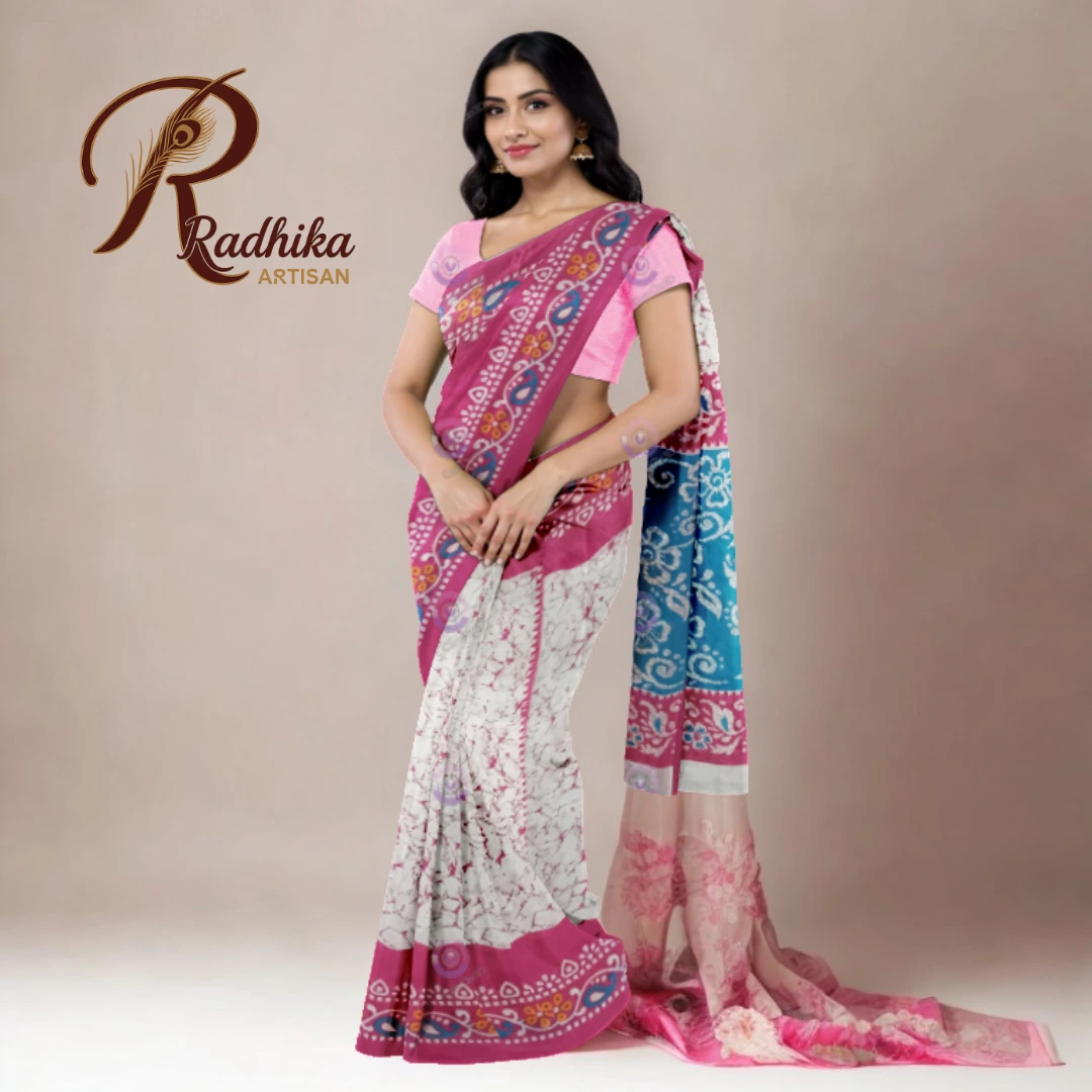 Handcrafted Bandhej Cotton Saree - Image 4