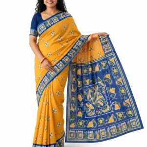 RADHIKA ARTISAN Women's Malai Cotton Printed Saree | Soft & Lightweight | 5.5 Meter with Blouse Piece | Traditional Floral Border & Designer Pallu