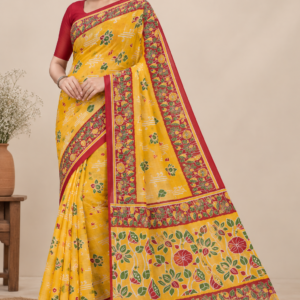 Women’s Multicolor Floral Printed Saree with Elegant Contrast Border