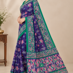 Women’s Multicolor Floral Printed Saree with Elegant Contrast Border