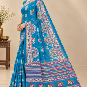 Radhika Artisan Women’s Floral Printed Cotton Saree with Traditional Border